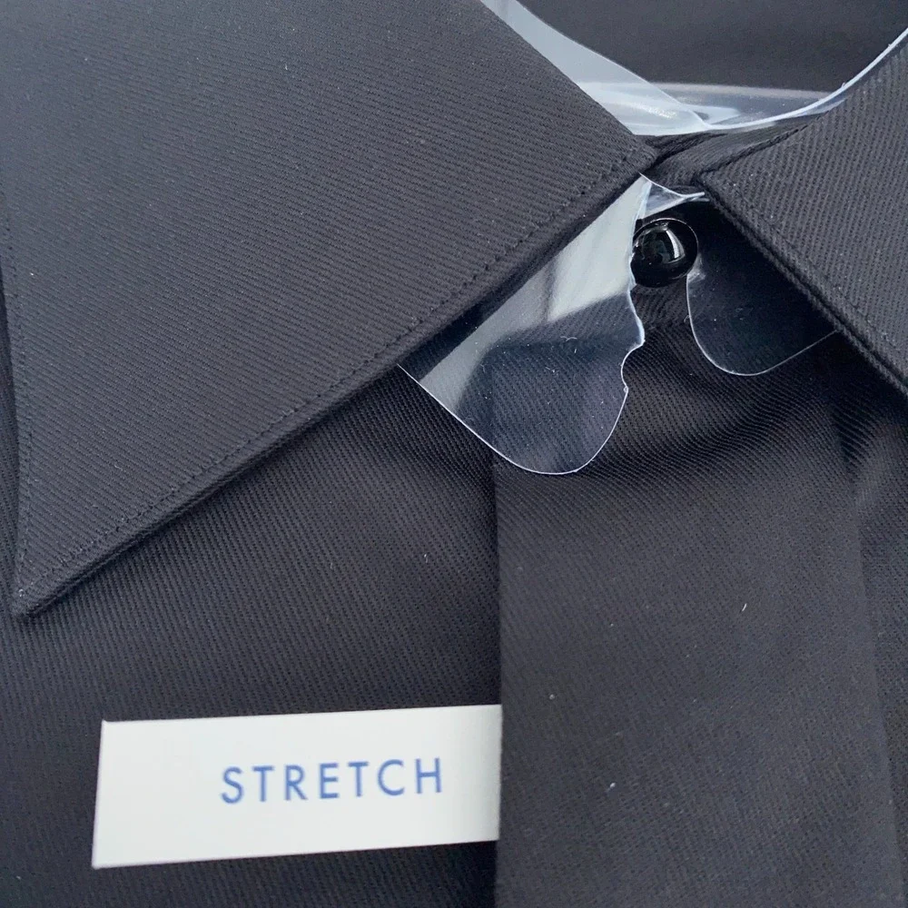 Eton Dress Shirt Mens XL 17 - 43 Black Fine Twill‎ Stretch Slim Collar Button Up